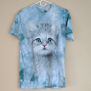 Medium The Mountain Tie Dye Cat T-shirt Shirt Sleeve Tee Shirt Blue